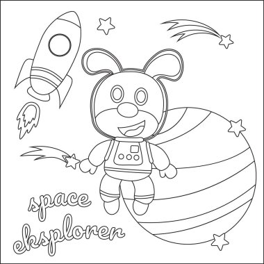 Çizgi film tarzında uzay giysili astronot ya da uzay köpeği. Çocuk aktivite kitabı ya da sayfa boyama için yaratıcı vektör tasarımı.