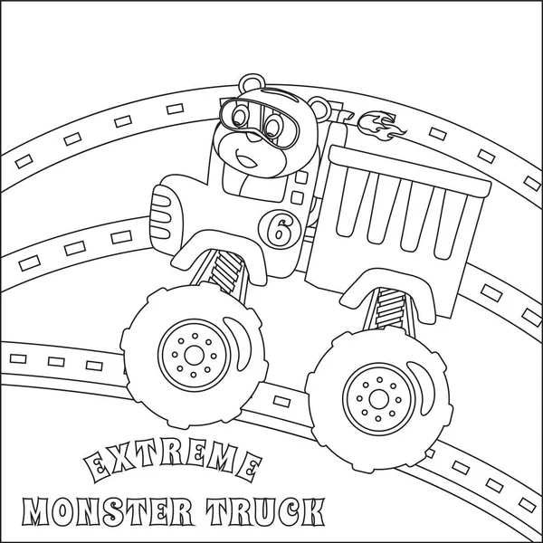 Tecknad Vektor För Monster Truck Med Liten Förare Tecknad Isolerad — Stock vektor