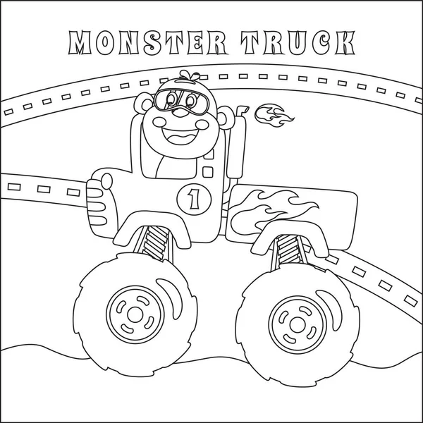 Tecknad Vektor För Monster Truck Med Liten Förare Tecknad Isolerad — Stock vektor
