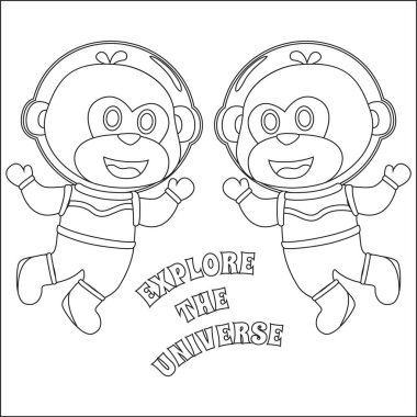 Çizgi film tarzı boyama kitabı ya da sayfası olan sevimli bir hayvan astronot.
