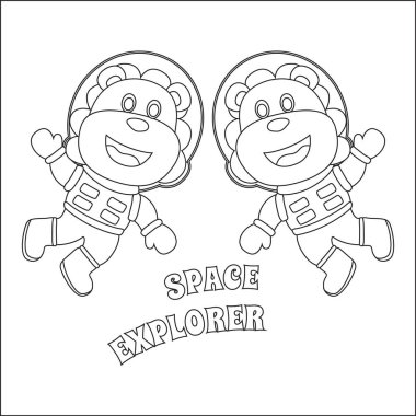 Çizgi film tarzı boyama kitabı ya da sayfası olan sevimli bir hayvan astronot.