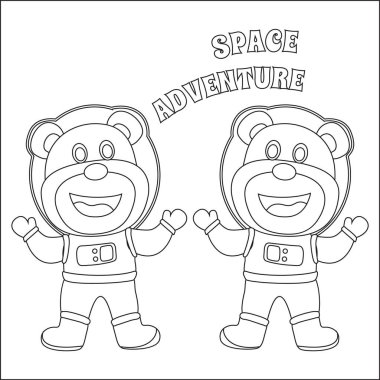 Çizgi film tarzı boyama kitabı ya da sayfası olan sevimli bir hayvan astronot.