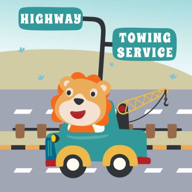 Çekici kamyon karikatürünün komik sürücüsü, kumaş, tekstil, bebek odası duvar kağıdı, poster, kart, broşür için yaratıcı vektör çocuksu arka planı. ve diğer dekorasyon.