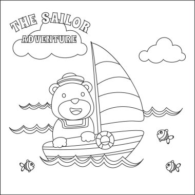 Çizgi film tarzıyla gemideki şirin kaplan denizci. Çocuk aktivite kitabı ya da sayfa boyama için yaratıcı vektör tasarımı.