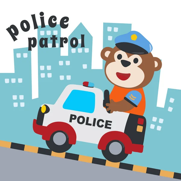 Policía Patrulla Animal Ilustración Vector Dibujos Animados Fondo Infantil Vector — Archivo Imágenes Vectoriales