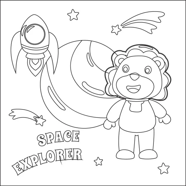 Space Lion Astronaut Space Suit Cartoon Style Creative Vector Childish — Stock Vector