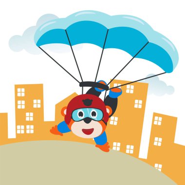 Paraşütle uçan şirin bir kaplanın vektör çizimi. Çizgi film tarzında. Kumaş tekstil, bebek odası duvar kağıdı, poster, kart, broşür için yaratıcı çocuksu bir arka plan. vektör illüstrasyonu