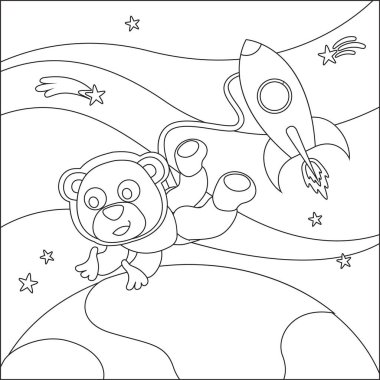 Çizgi film tarzında uzay giysili astronot ya da ayı. Çocuk aktivite kitabı ya da sayfa boyama için yaratıcı vektör tasarımı.