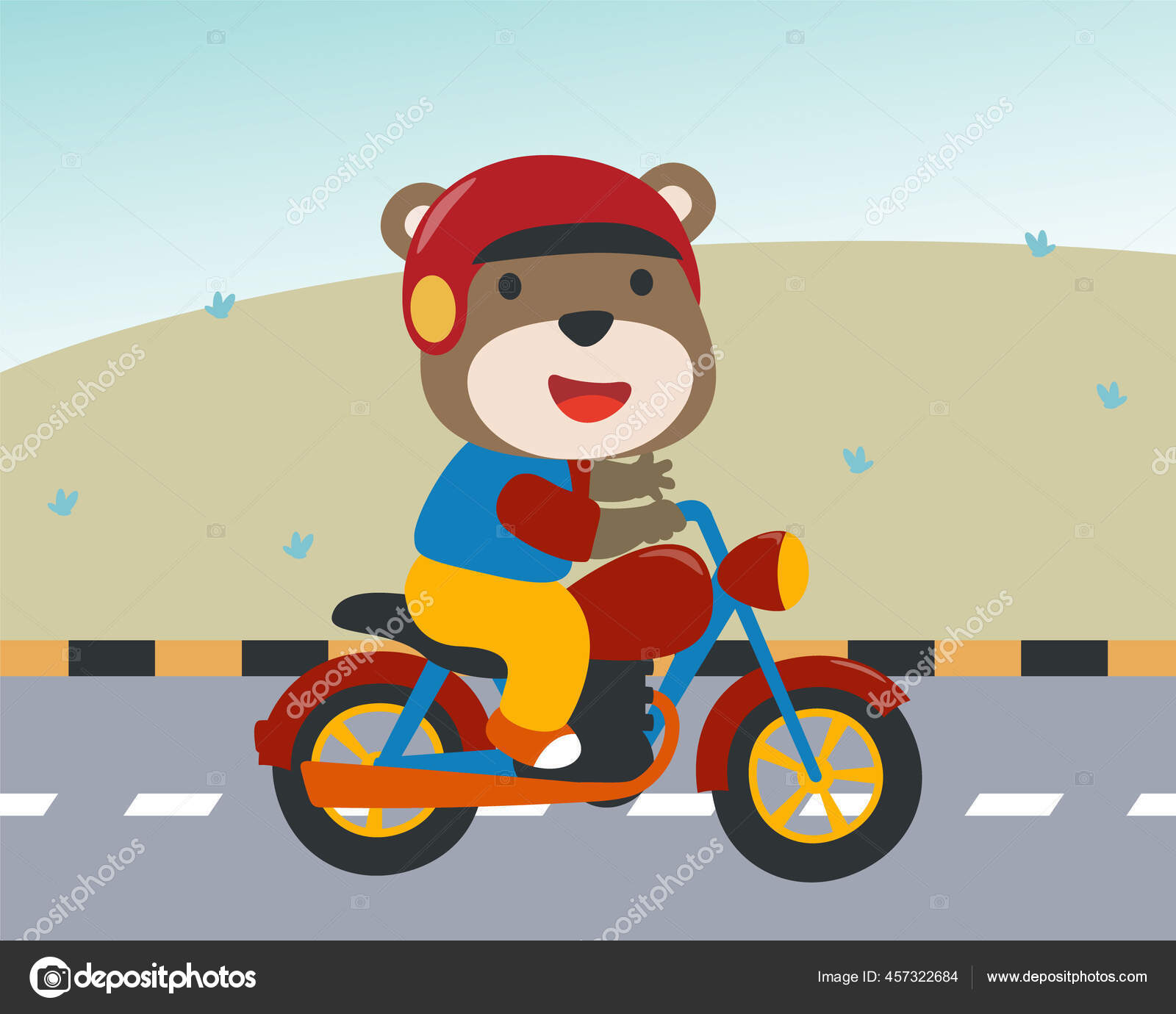 Beruang Keren Dan Sepeda Motor Kartun Hewan Lucu Gambar Vektor Stok Vektor Hijaznahwani 457322684