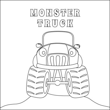 Çizgi film tarzında canavar kamyonun vektör çizimi. Çizgi film izole vektör çizimi, çocuk aktivite kitabı veya sayfa boyama için yaratıcı vektör tasarımı.