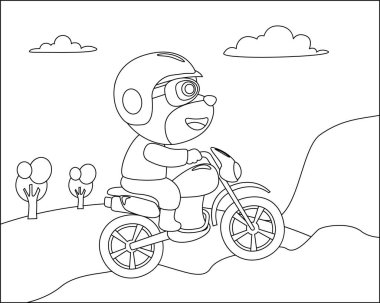 havalı ayı ve motosikletli komik hayvan çizgi filmi, vektör çizimi. Kumaş, tekstil, bebek odası duvar kâğıdı, poster, kart, broşür için yaratıcı çocuksu bir geçmiş. ve diğer dekorasyon.