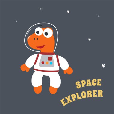 Uzaydaki komik dinozor. Uzayda dinozor. Kumaş, tekstil, bebek odası duvar kâğıdı, poster, kart ve broşür için el yapımı çocuk illüstrasyonları. ve diğer dekorasyon.