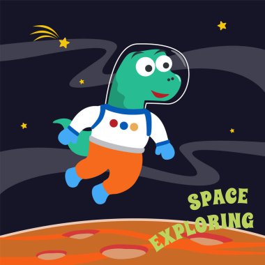 Kızıl Gezegeni keşfeden sevimli dinozor. Yaşamın izlerini arama görevi. Kumaş, tekstil, bebek odası duvar kâğıdı, poster, broşür için yaratıcı çocuksu arka plan. ve diğer dekorasyon.