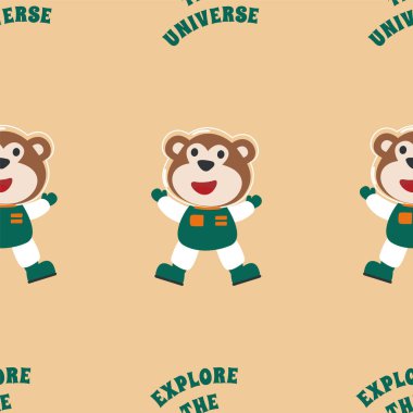 Uzayda sevimli hayvan astronotların kusursuz desen vektörü. Kumaş, tekstil, çocuk odası duvar kağıdı, kart, poster ve diğer dekorasyonlar için yaratıcı vektör çocuksu arka plan.