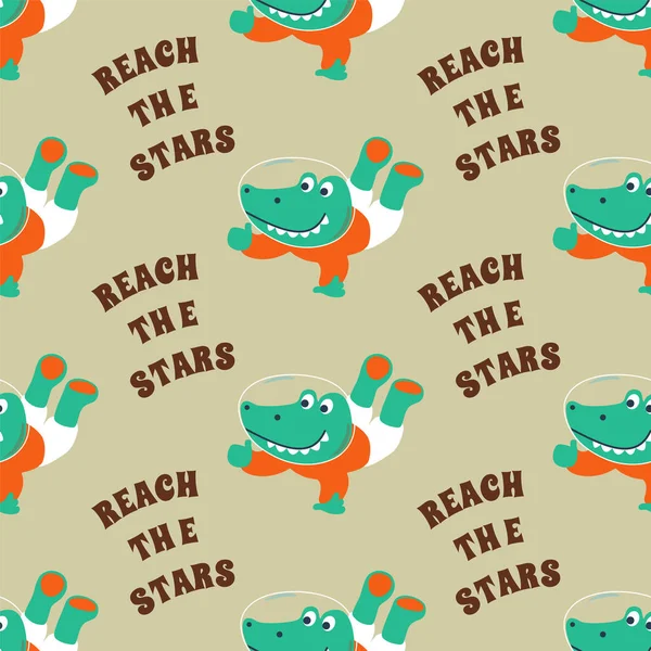 Seamless pattern vector of Funny dinosaur astronaut in space. Dinosaur in outer space. Creative vector childish background for fabric, textile, nursery wallpaper, card, poster and other decoration.