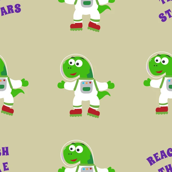 Seamless pattern vector of Funny dinosaur astronaut in space. Dinosaur in outer space. Creative vector childish background for fabric, textile, nursery wallpaper, card, poster and other decoration.