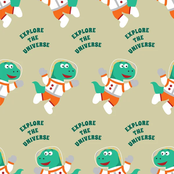 Seamless pattern vector of Funny dinosaur astronaut in space. Dinosaur in outer space. Creative vector childish background for fabric, textile, nursery wallpaper, card, poster and other decoration.