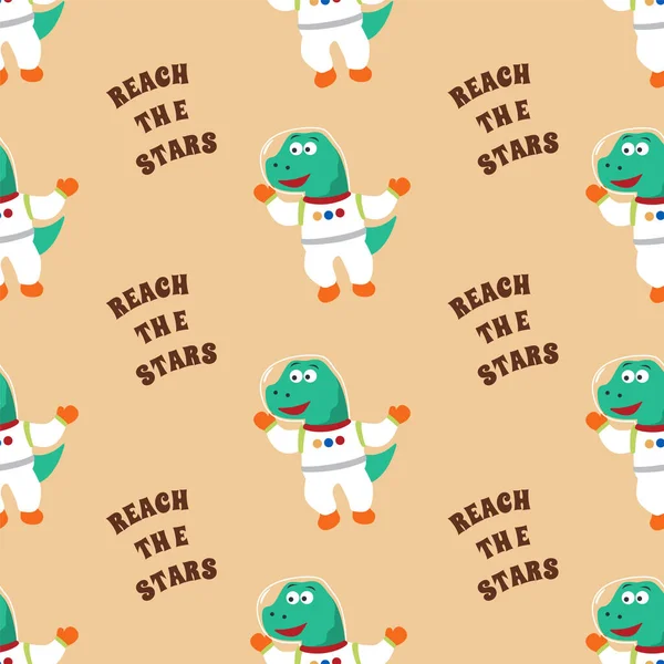 Seamless pattern vector of Funny dinosaur astronaut in space. Dinosaur in outer space. Creative vector childish background for fabric, textile, nursery wallpaper, card, poster and other decoration.