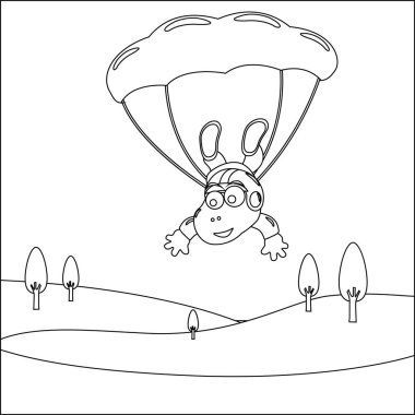 Çocuk aktivite kitabı ya da sayfa boyama için çizgi film tarzı çocuksu tasarımı olan küçük dinozorlarla gökyüzü dalışının vektör çizimi.