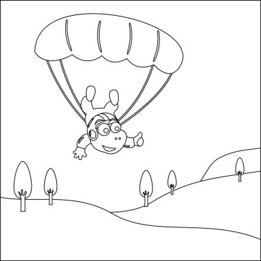 Çocuk aktivite kitabı ya da sayfa boyama için çizgi film tarzı çocuksu tasarımı olan küçük dinozorlarla gökyüzü dalışının vektör çizimi.