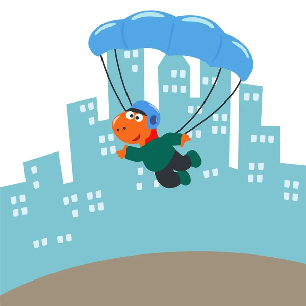 Vector Cartoon Illustration Skydiving Litlle Dinosaur Cartoon Style Creative Vector — Stock Vector