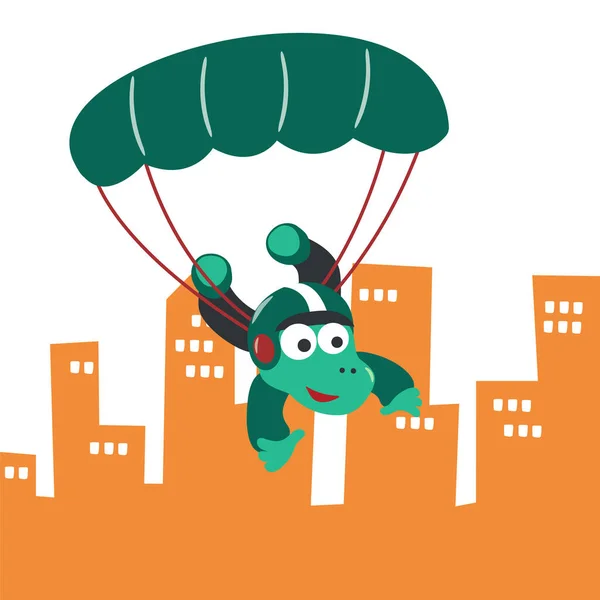 Illustrazione Del Fumetto Vettoriale Del Paracadutismo Con Dinosauro Litlle Con — Vettoriale Stock