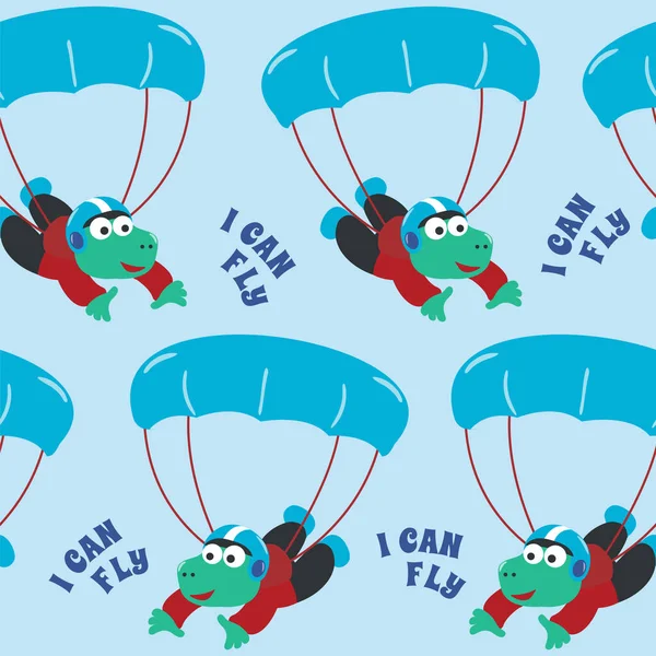 Seamless Pattern Skydiving Litlle Dinosaur Childish Design Concept Kids Textile — Stock Vector