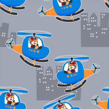 Seamless pattern vector of a cute bear on a helicopter. For fabric textile, nursery, baby clothes, background, textile, wrapping paper and other decoration.