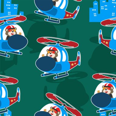 Seamless pattern vector of a cute bear on a helicopter. For fabric textile, nursery, baby clothes, background, textile, wrapping paper and other decoration.