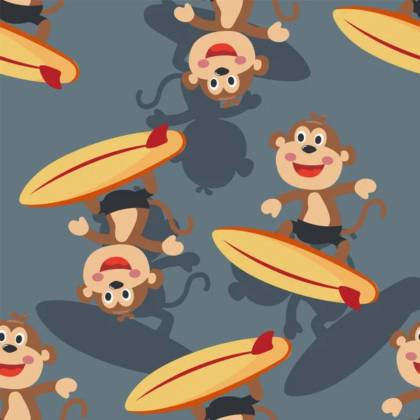 Surfing Time Cute Little Monkey Summer Seamless Pattern Texture Fabric — Stockový vektor