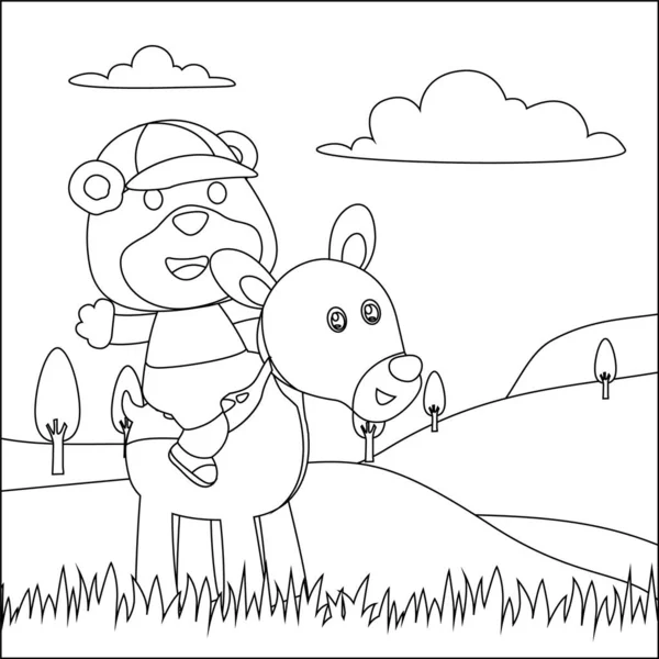 Vector Illustration Happy Cute Bear Riding Cute Donkey Childish Design — Stockvector