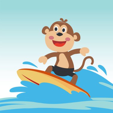 Surfing time with cute monkey at summer. Can be used for t-shirt printing, children wear fashion designs, baby shower invitation cards and other decoration.