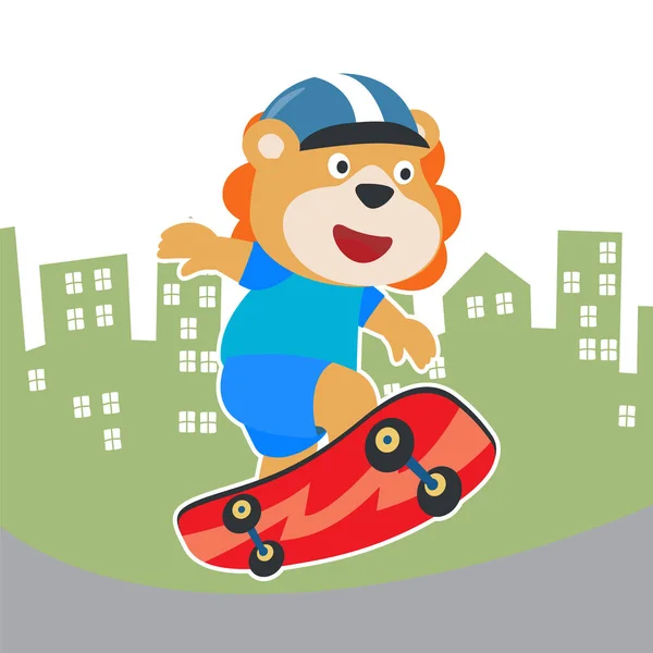 Cute Cartoon Character Lion Skater Vector Print Cute Lion Skateboard — Stock Vector