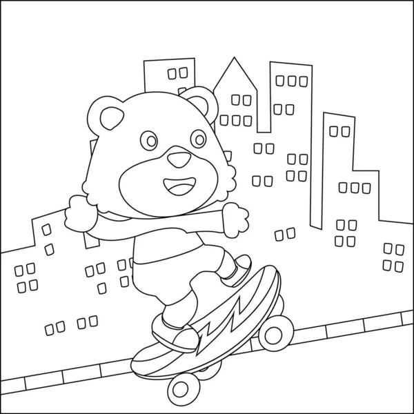 Vector Illustration Cute Bear Skate Board Cartoon Isolated Vector Illustration — Stock Vector