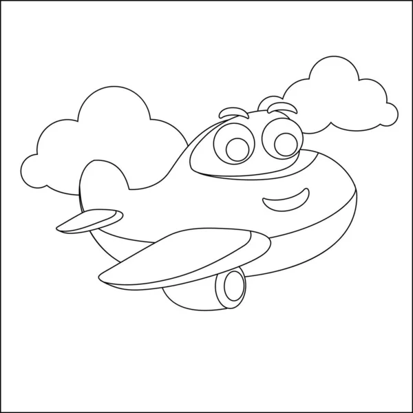 Lustige Süße Flugzeug Fliegt Den Himmel Karikatur Isolierte Vektorillustration Kreativer — Stockvektor