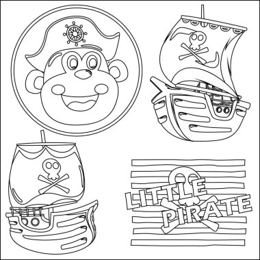 Sevimli küçük denizci, karikatür tarzı bir korsan. Çocuk aktivite kitabı ya da sayfa boyama için yaratıcı vektör tasarımı.