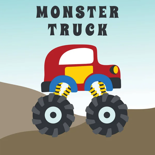 Vektor Illustration Dinosaurier Ridning Monster Truck Med Tecknad Stil Kan — Stock vektor