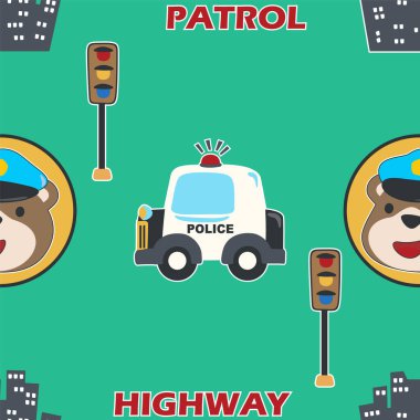Çizgi film stili şirin küçük polis desenli kusursuz desen kumaş tekstili için yaratıcı vektör çocuksu arka plan bebek kıyafetleri posteri ambalaj kağıdı ve diğer dekorasyon malzemeleri.