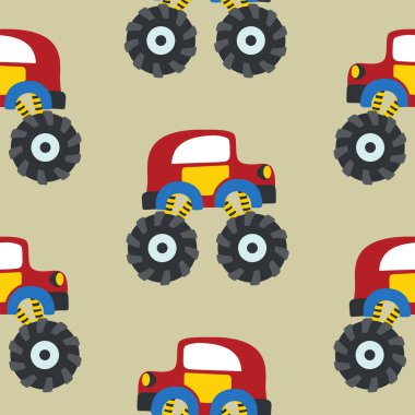 Çizgi film tarzı canavar kamyonun kusursuz desenli vektörü kumaş tekstili için yaratıcı vektör çocuksu arka plan, çocuk odası arka planı, bebek kıyafetleri, poster, ambalaj kağıdı ve diğer dekorasyon malzemeleri..