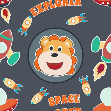 Kusursuz desenli, çizgi film stili, yaratıcı vektör çocuksu arka planda kumaş tekstil bebek kıyafetleri poster ambalajı ve diğer dekorasyon kağıtları olan küçük astronot deseni.