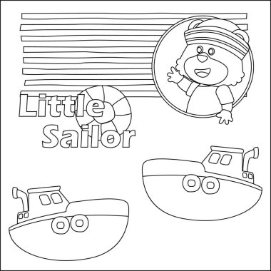 Şirin küçük denizci. Çizgi film el çizimi vektör çizimi. Çizgi film izole vektör çizimi, çocuk aktivite kitabı veya sayfa boyama için yaratıcı vektör tasarımı.