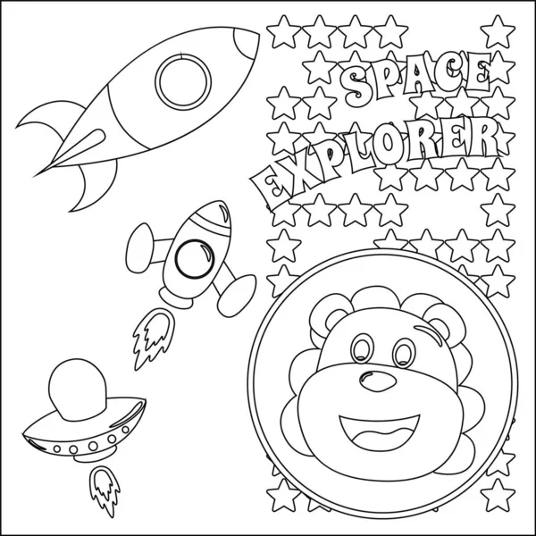 Space Lion Astronaut Space Suit Cartoon Style Funny Little Space — Stock Vector