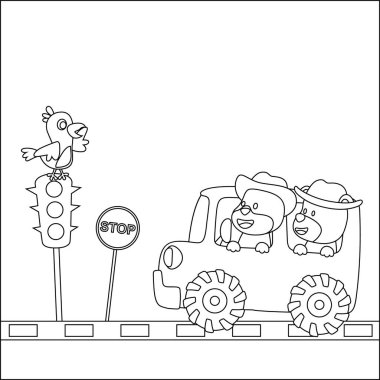 Sevimli iki ayı Mutlu Yolculuk çizgi filmi, çizgi film izole edilmiş vektör çizimi, çocuk aktivite kitabı ya da sayfa boyama için yaratıcı vektör tasarımı..