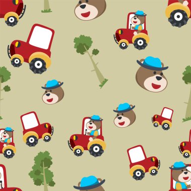 El çizimi traktörü ve hayvan işçi parmak izi dizaynı kusursuz desen. Moda kumaşları, tekstil grafikleri, baskılar için vektör illüstrasyon tasarımı.