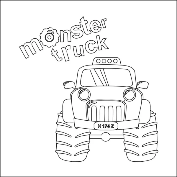 Vektor Illustration Monster Truck Med Tecknad Stil Tecknad Isolerad Vektor — Stock vektor