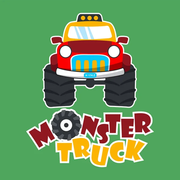 Vektor Illustration Monster Truck Med Tecknad Stil Kan Användas För — Stock vektor