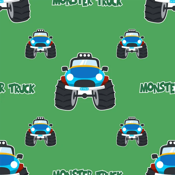 Nahtloser Muster Vektor Von Monster Truck Cartoon Kreativer Vektor Kindlicher — Stockvektor