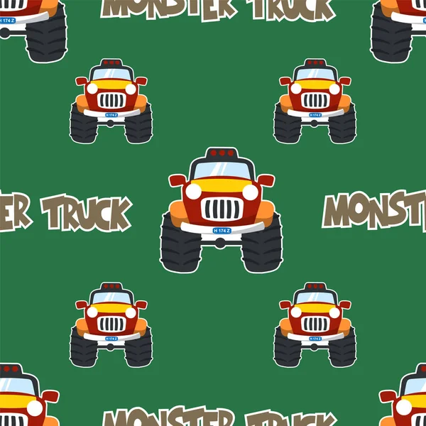 Sömlös Mönster Vektor Monster Truck Tecknad Kreativa Vektor Barnslig Bakgrund — Stock vektor