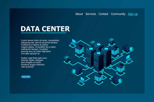 Data Center Cloud Database Concept Big Data Processing Center Hosting — Archivo Imágenes Vectoriales