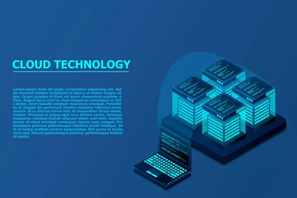 클라우드 스토리지는 Isometric Vector Illustration 다운로드 디지털 서비스 데이터 전송이 — 스톡 벡터